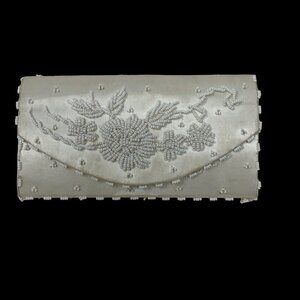 Vintage Clutch Purse White Hand Beaded Bag Made in Hong Kong